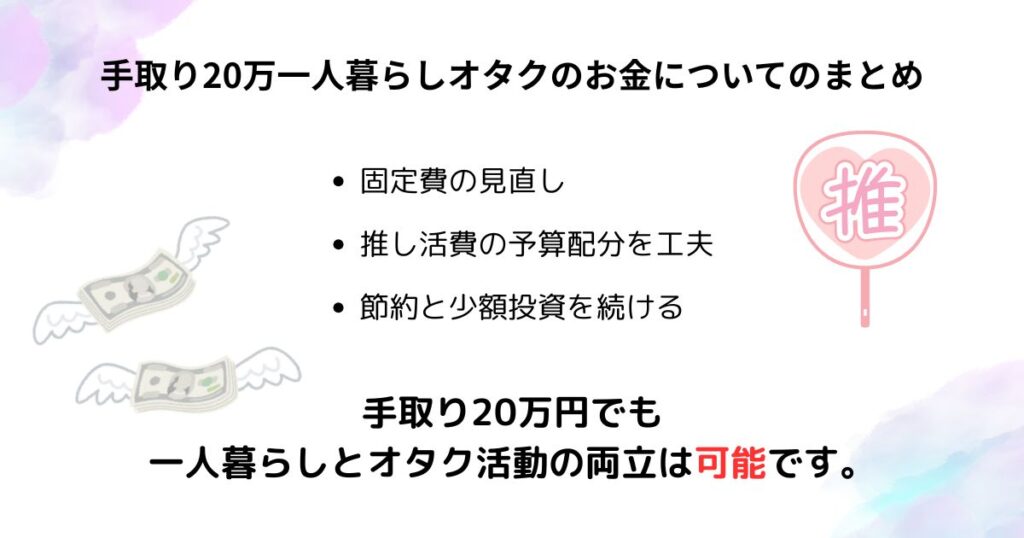 手取り20万一人暮らしオタクのお金についてのまとめの画像
