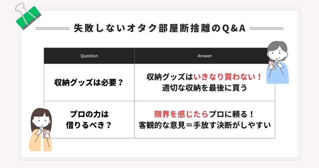 失敗しないオタク部屋断捨離のQ&Aの画像
