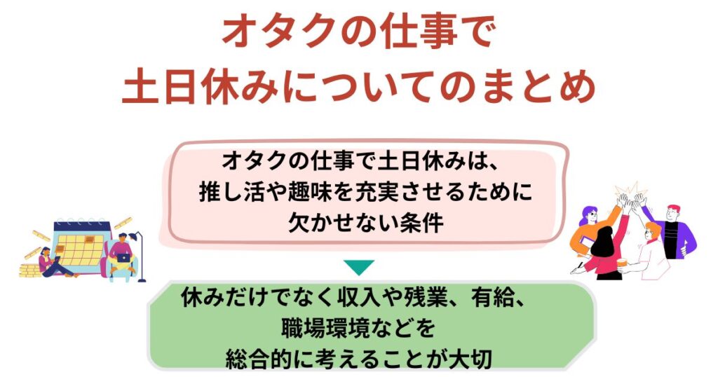 オタクの仕事は土日休みがいい？おすすめの職種と探し方のコツも紹介の画像